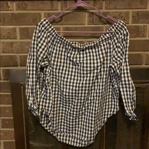 Blue gingham off the shoulder top